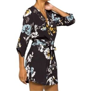 Yumi KIM Boho Floral Liz Romper in Love Triangle Black Roll Tab 3/4 Sleeve SizeM